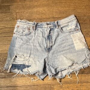 American Eagle Outfitters Light Blue Distressed Jean Shorts Rainbow Sz 12